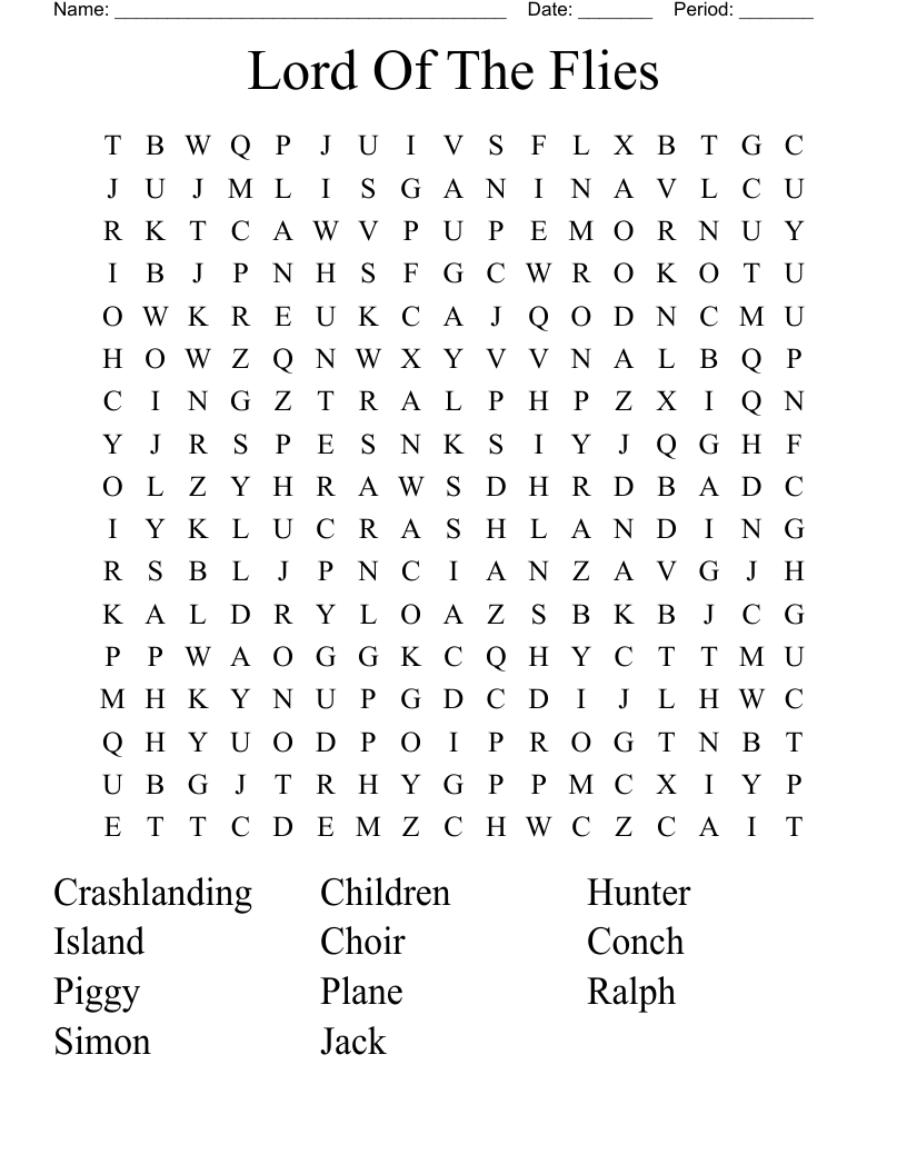 Lord Of The Flies Word Search