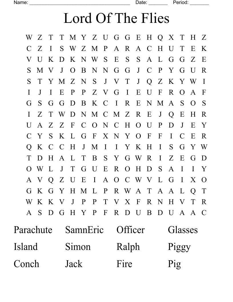 Lord Of The Flies Word Search