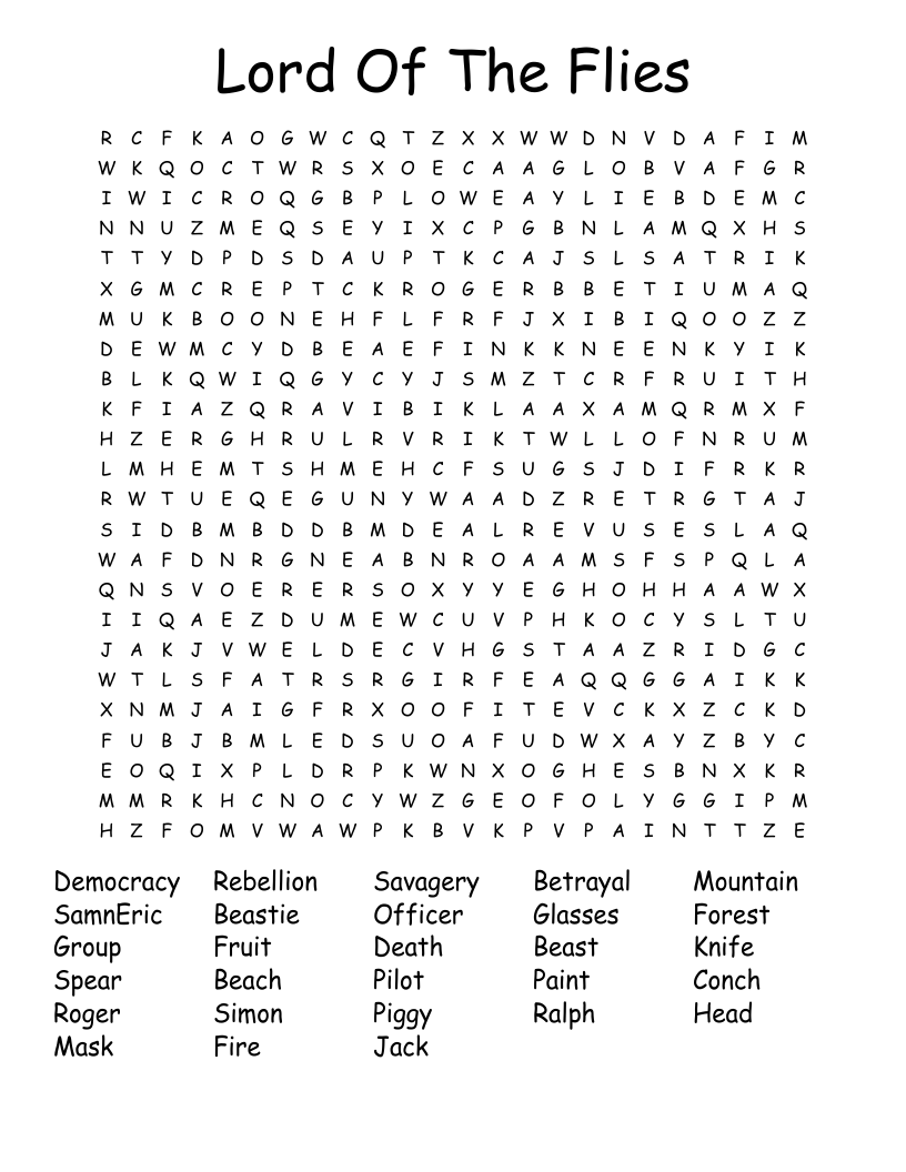 Lord Of The Flies Word Search