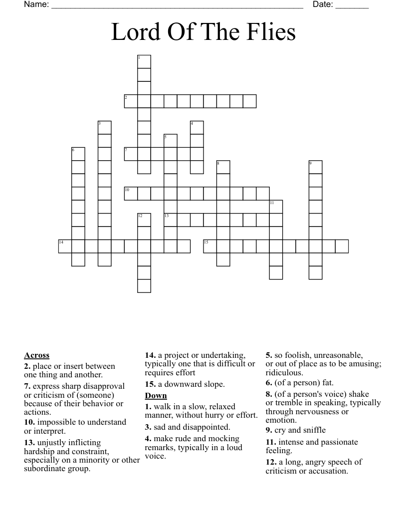 Lord Of The Flies Crossword
