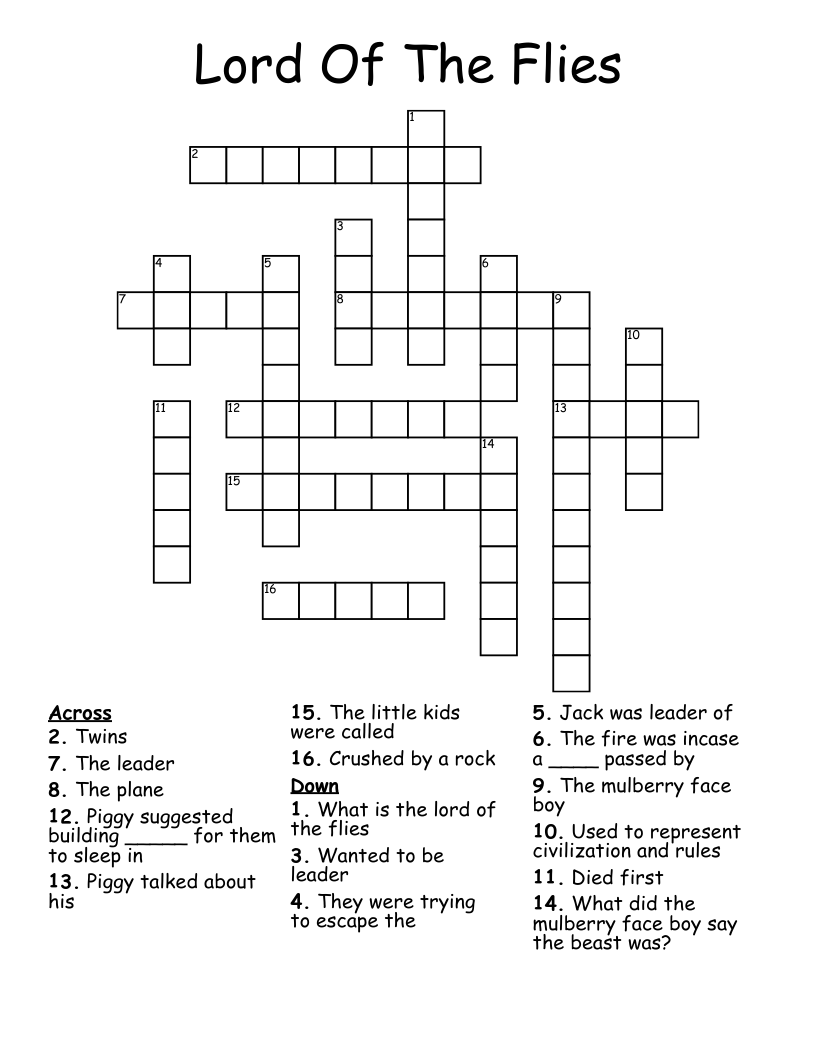 Lord Of The Flies Crossword