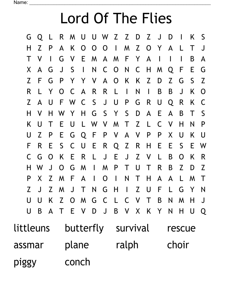 Lord Of The Flies Word Search