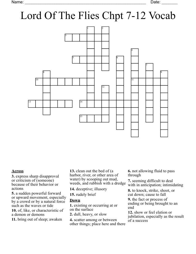 Lord Of The Flies Chpt 7-12 Vocab Crossword