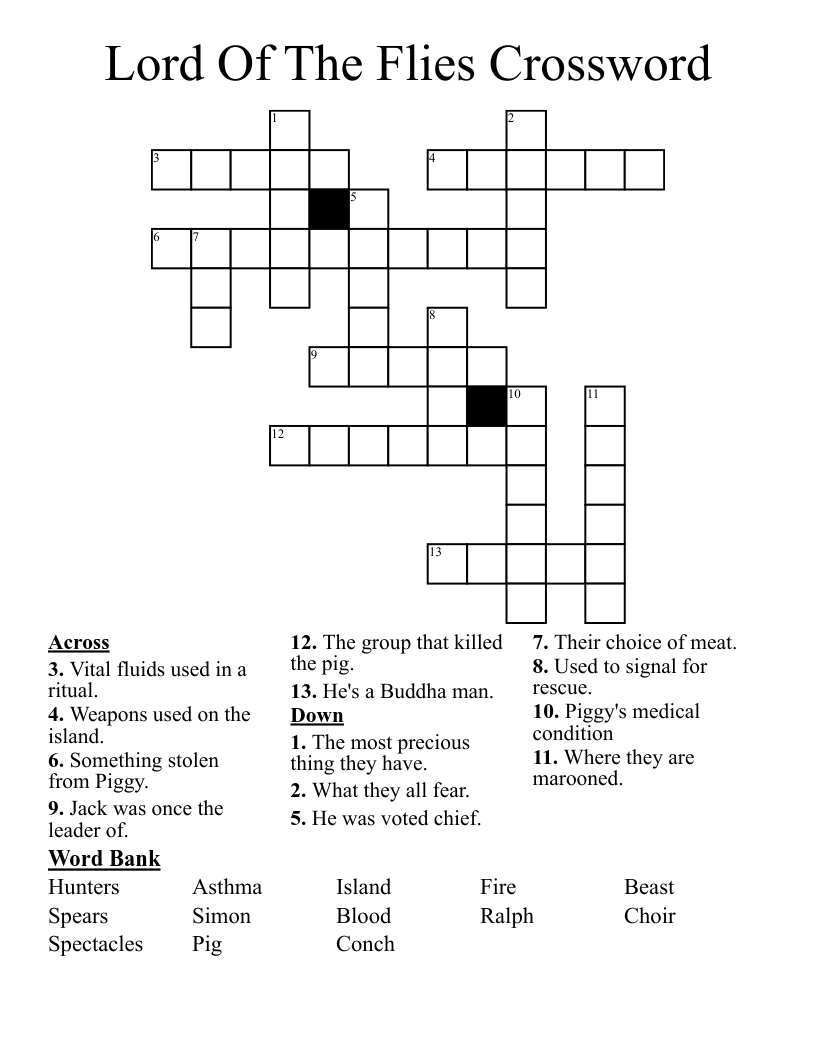 Lord Of The Flies Crossword