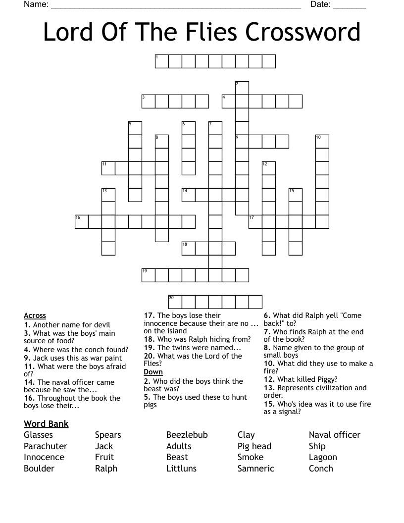 Lord Of The Flies Crossword