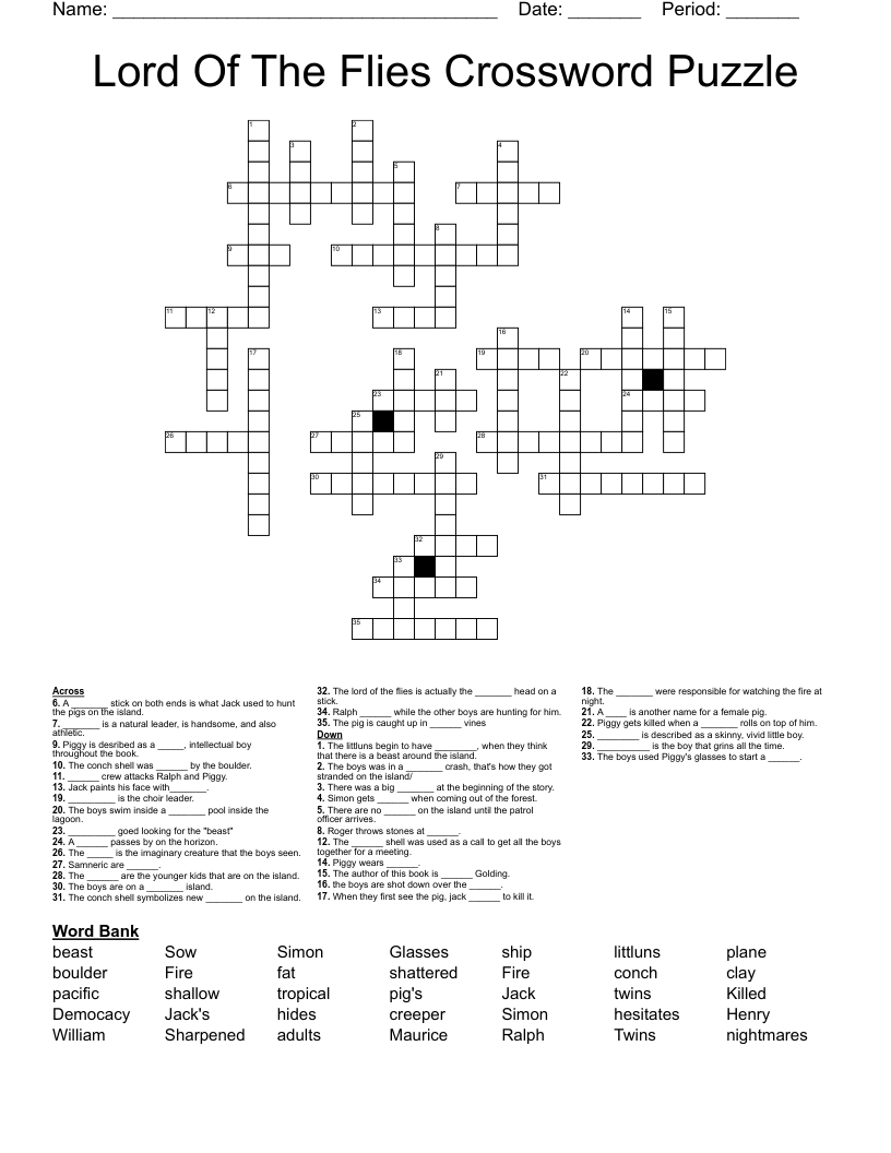 Lord Of The Flies Crossword Puzzle