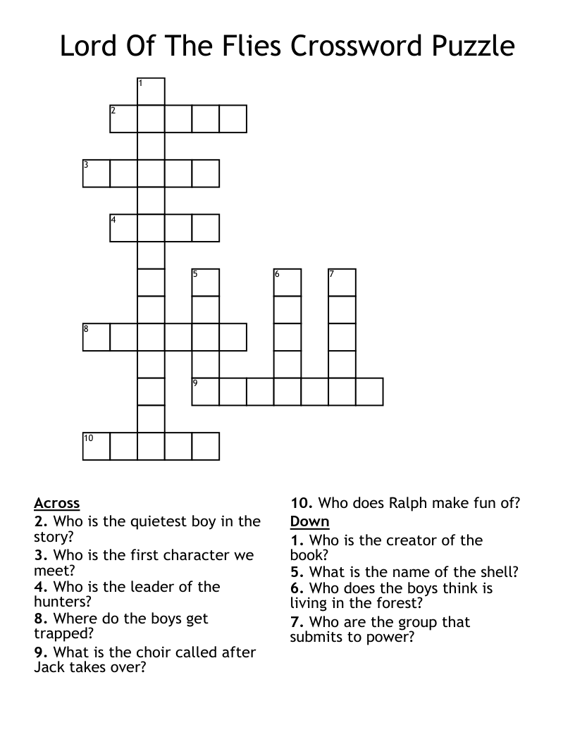 Lord Of The Flies Crossword Puzzle
