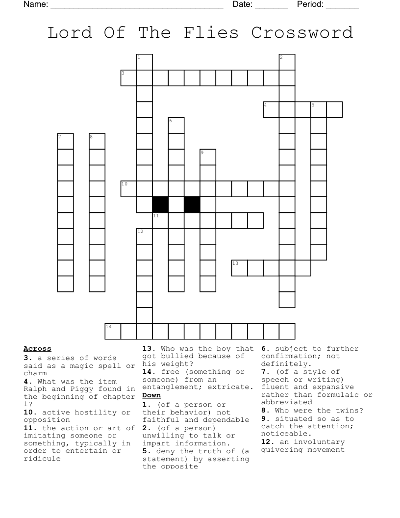 Lord Of The Flies Crossword 