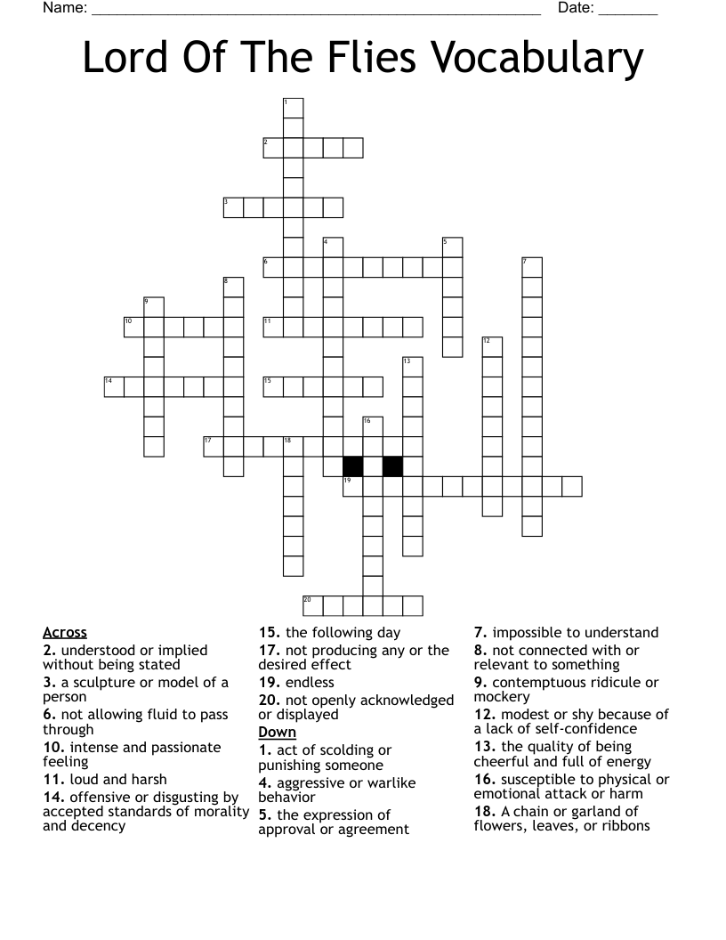 Lord Of The Flies Vocabulary  Crossword