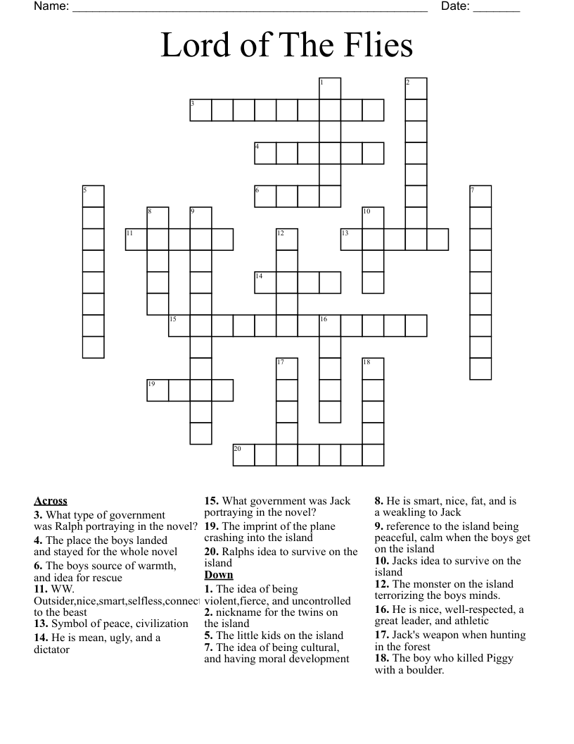 Lord of The Flies Crossword