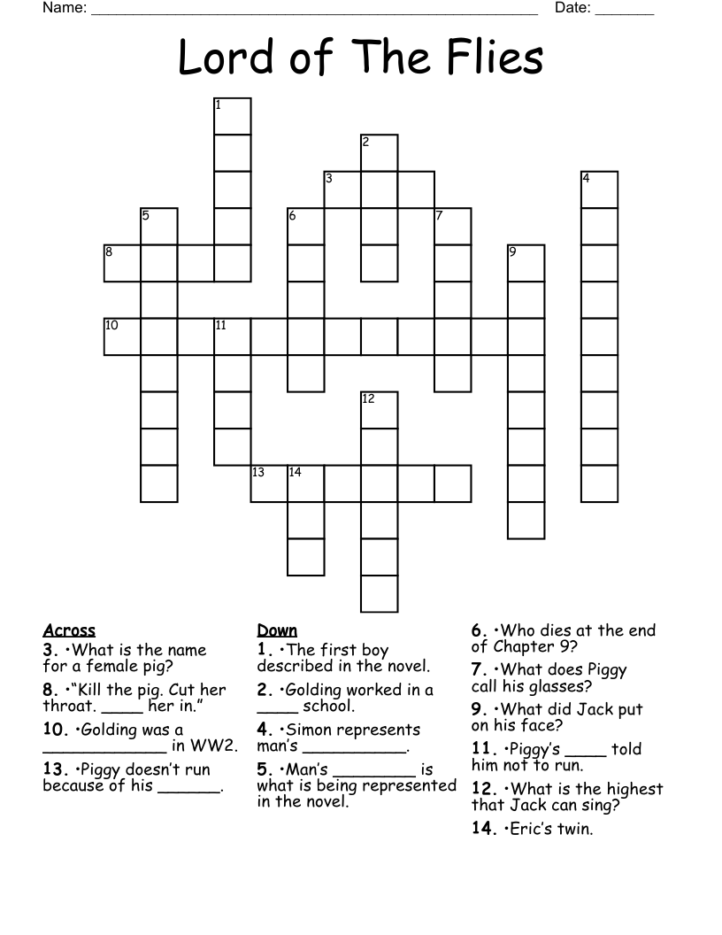 Lord of The Flies Crossword