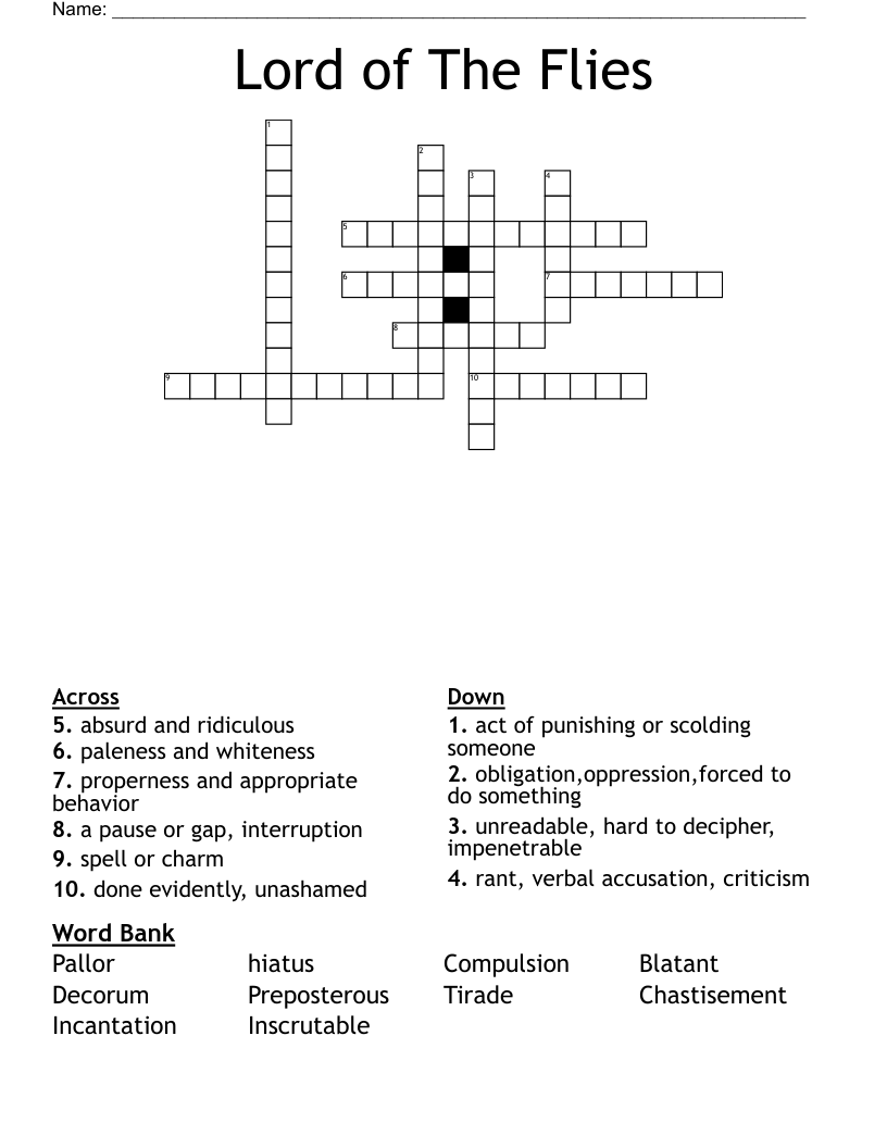 Lord of The Flies Crossword