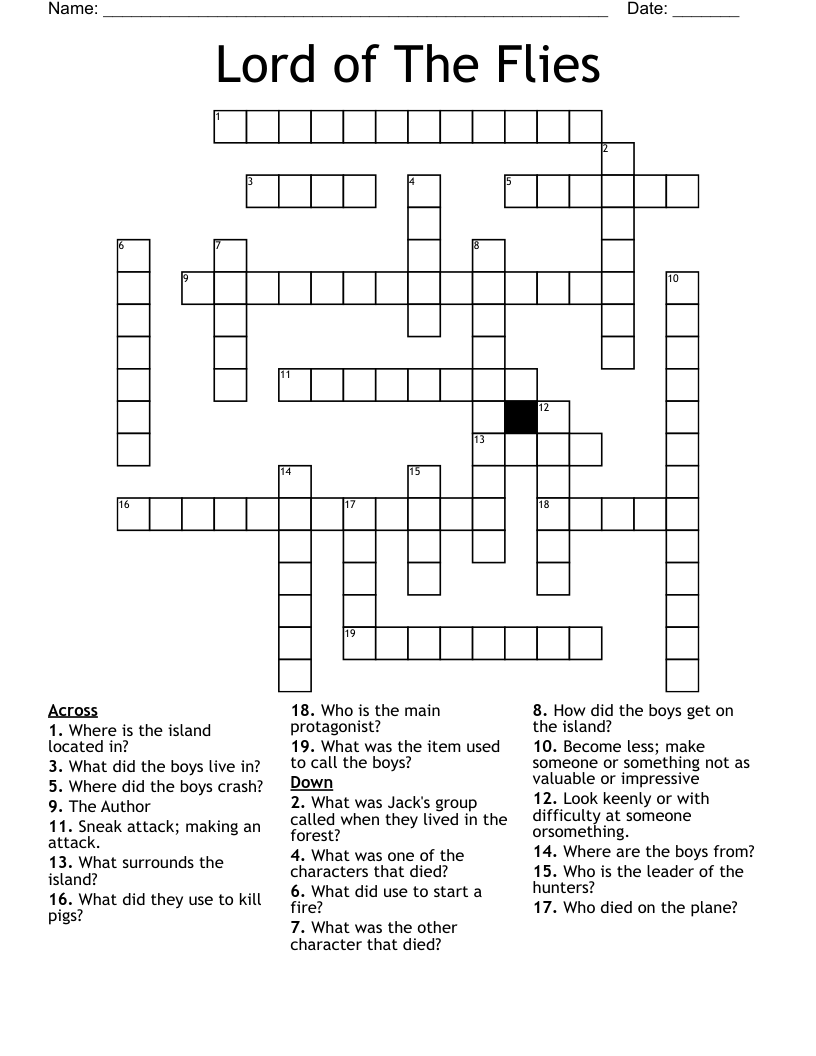 Lord of The Flies Crossword