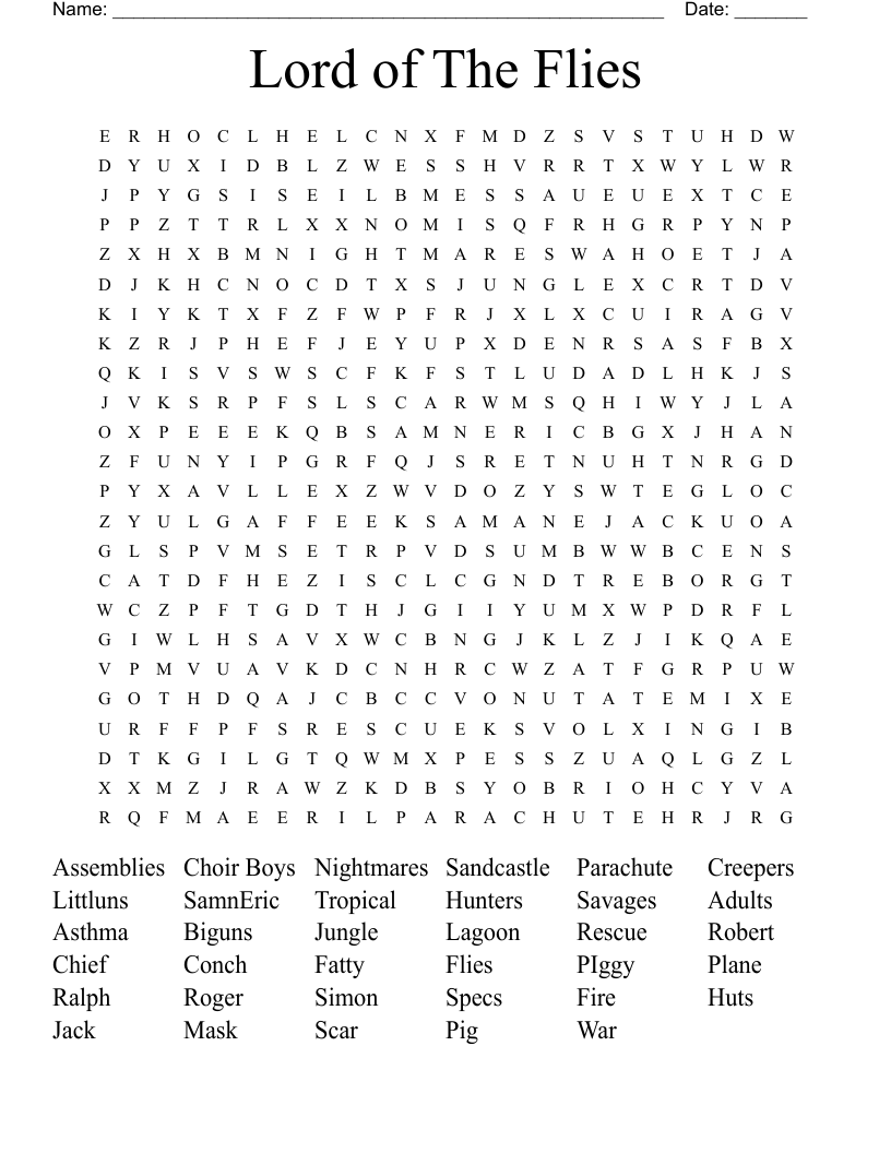 Lord of The Flies Word Search