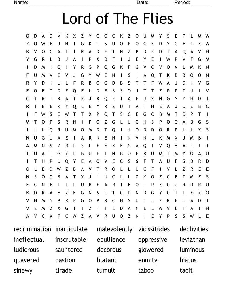 Lord of The Flies Word Search