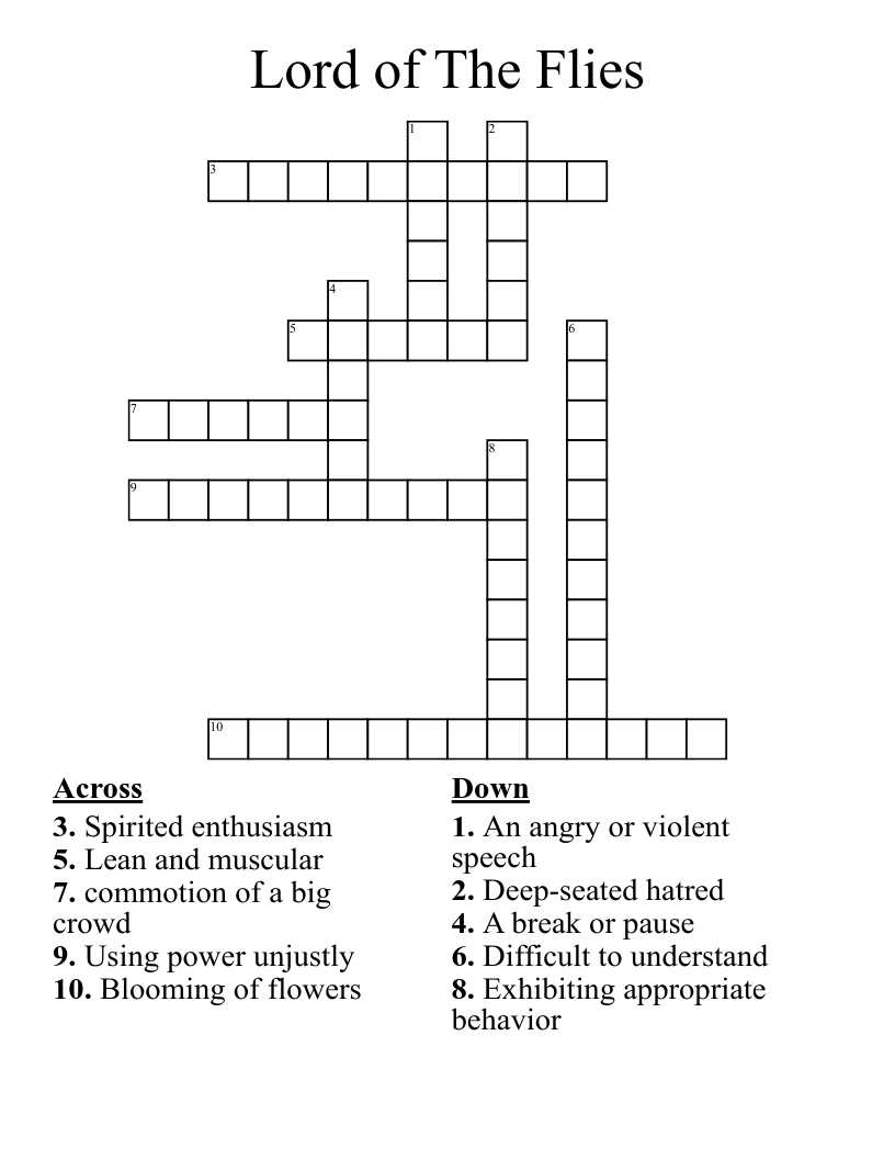 Lord of The Flies Crossword