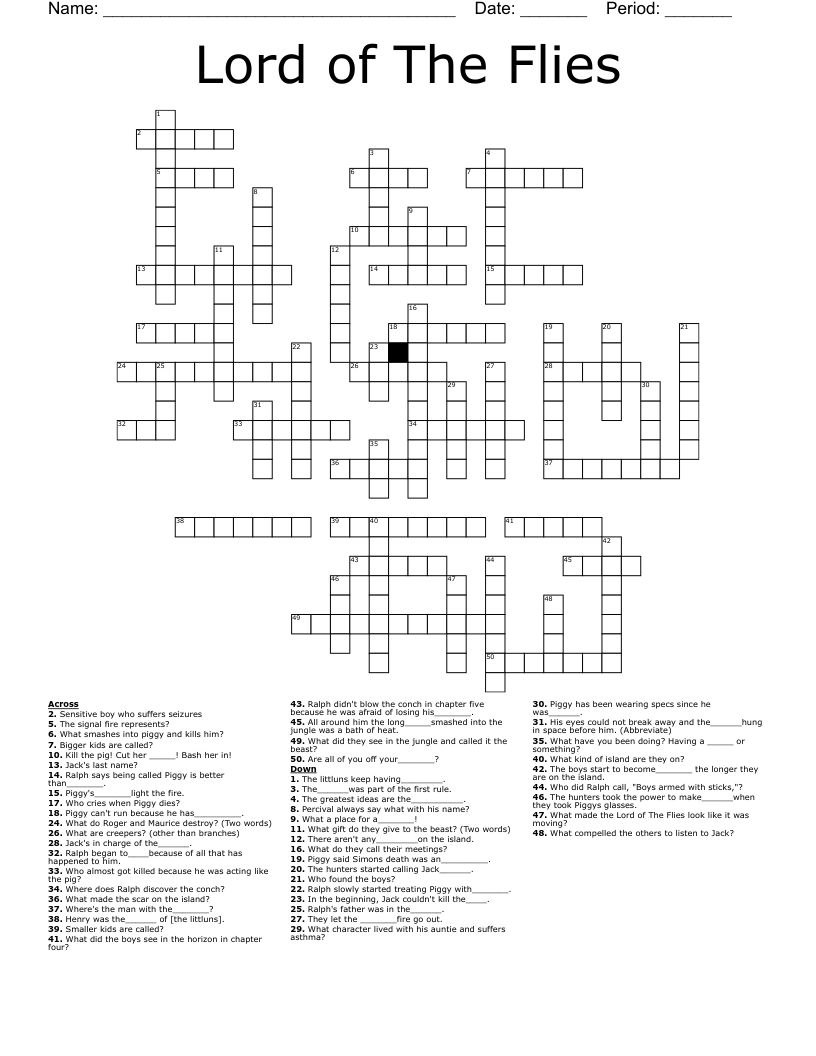 Lord of The Flies Crossword