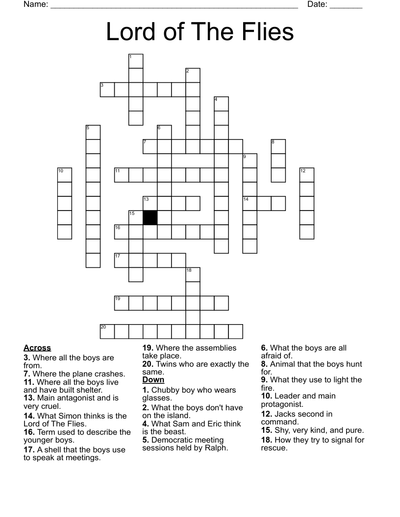 Lord of The Flies Crossword