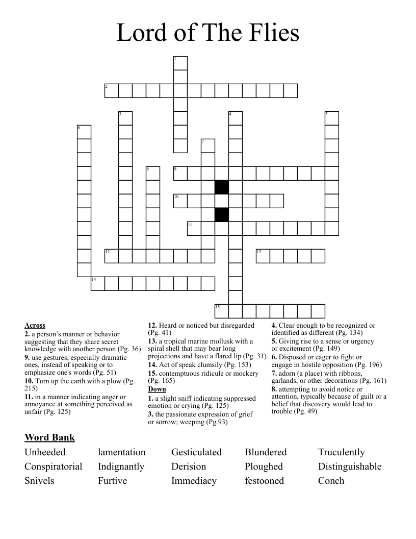 Lord of The Flies Crossword