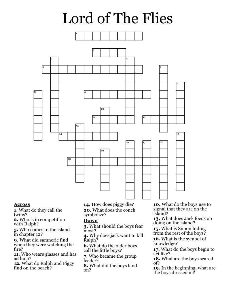 Lord of The Flies Crossword