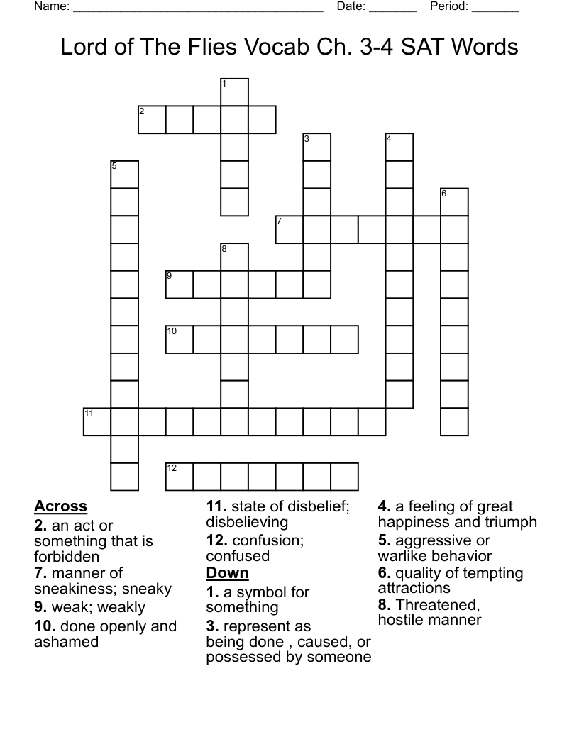 Lord of The Flies Vocab Ch. 3-4 SAT Words Crossword