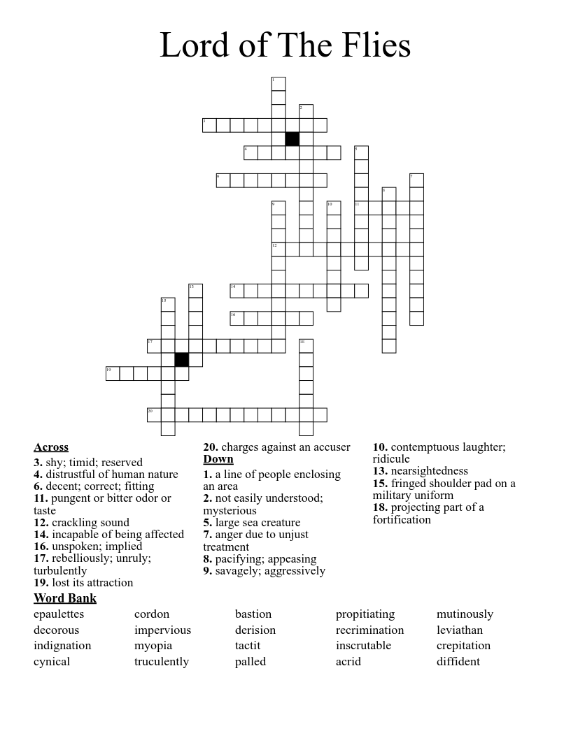 Lord of The Flies  Crossword