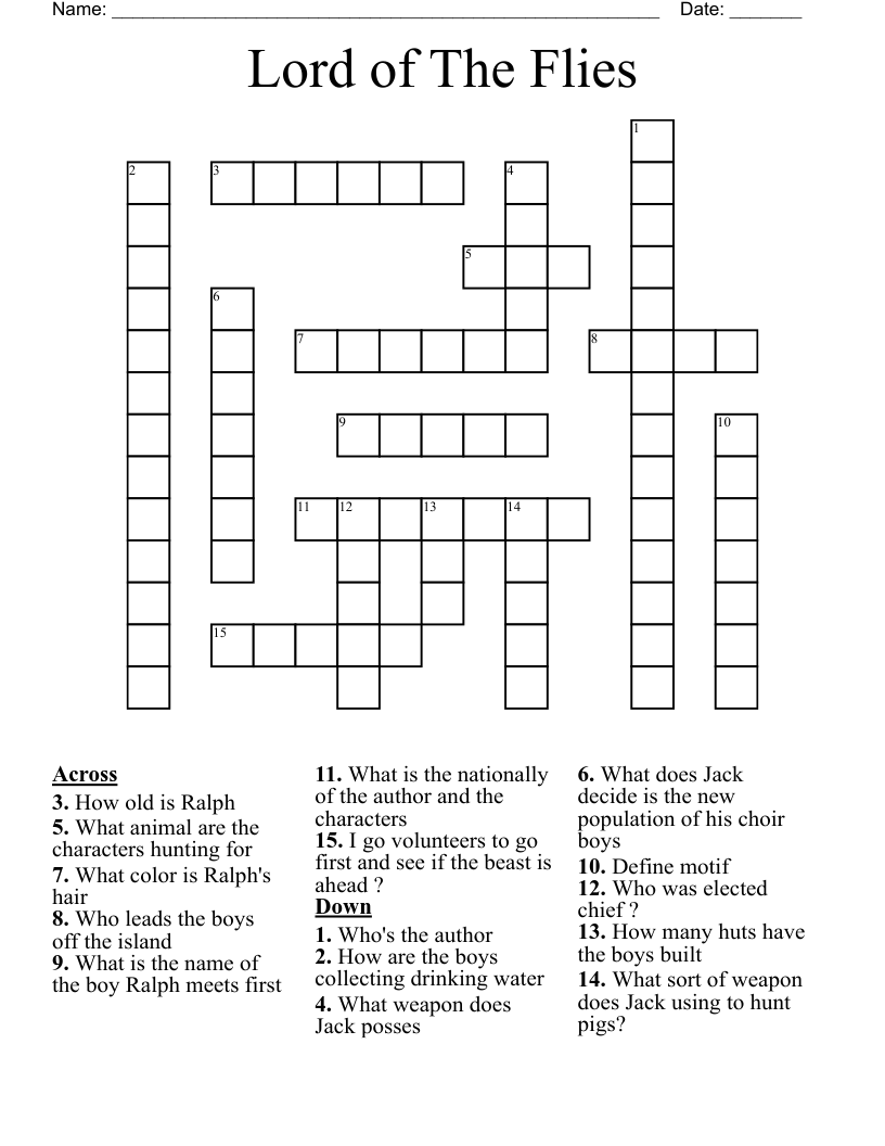 Lord of The Flies  Crossword