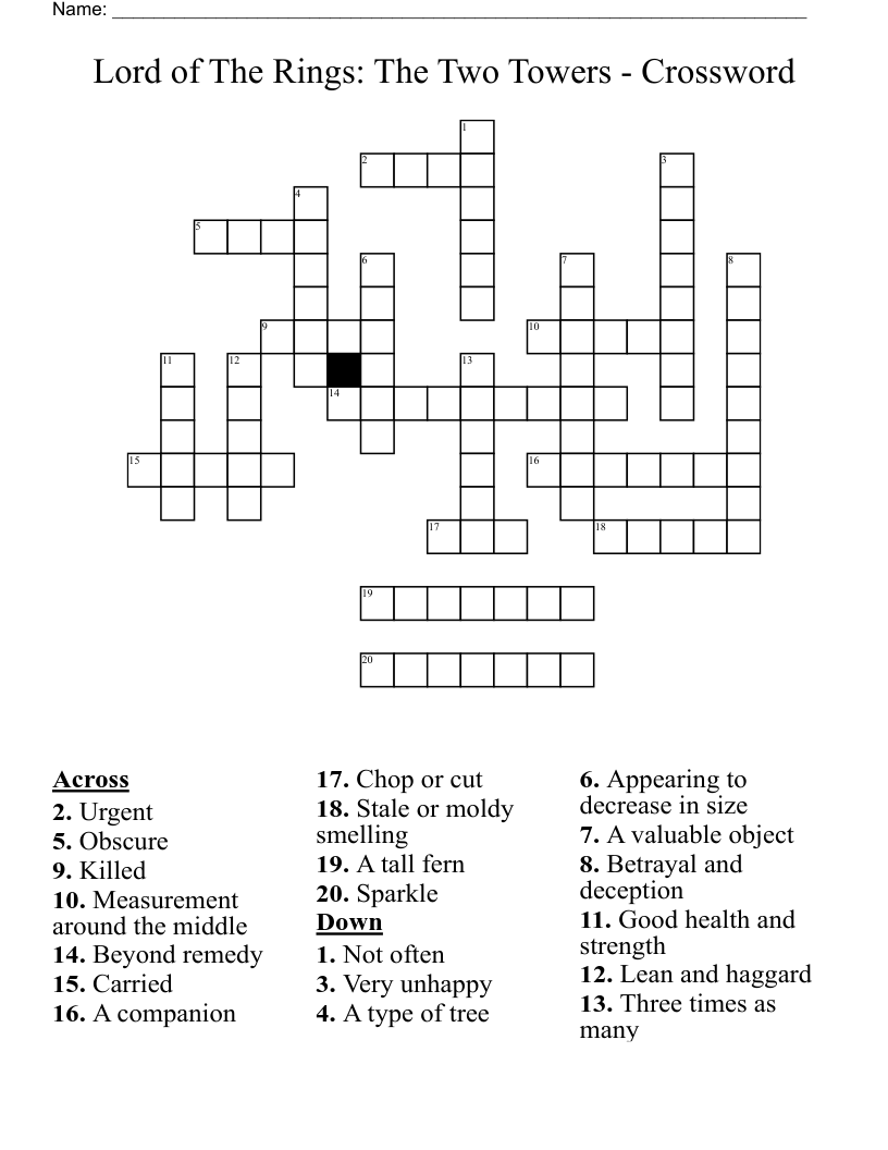 Lord of The Rings: The Two Towers - Crossword