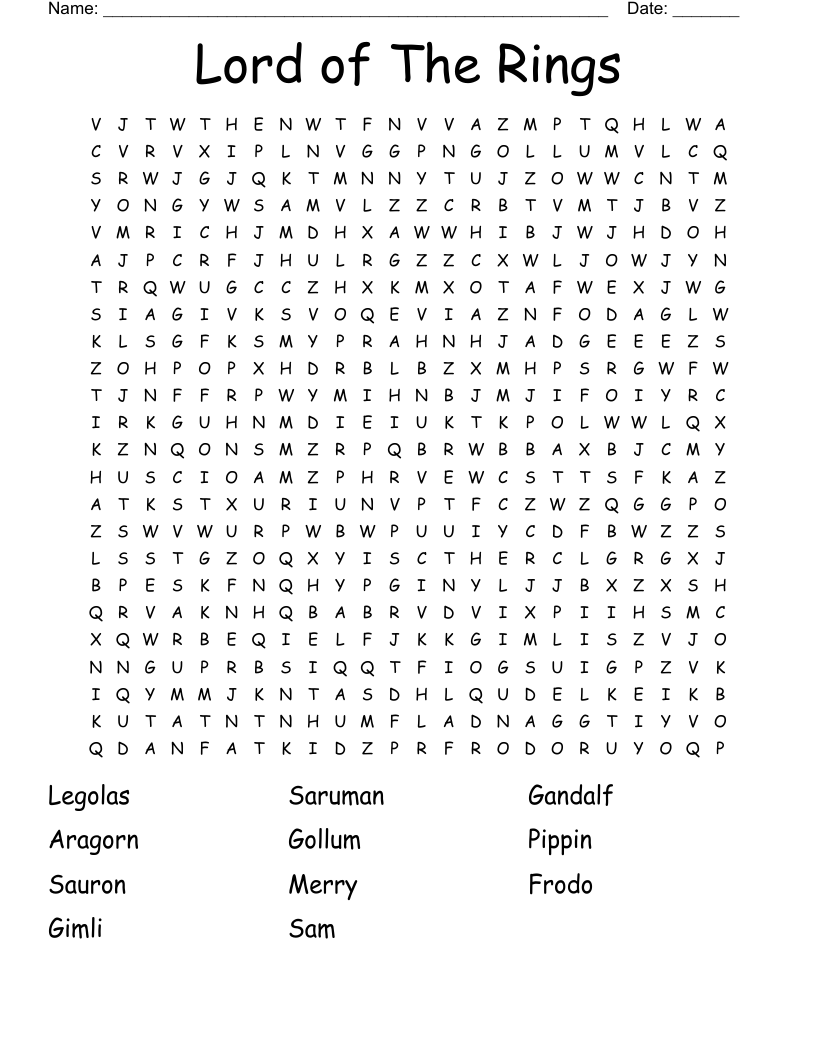 Lord of The Rings  Word Search