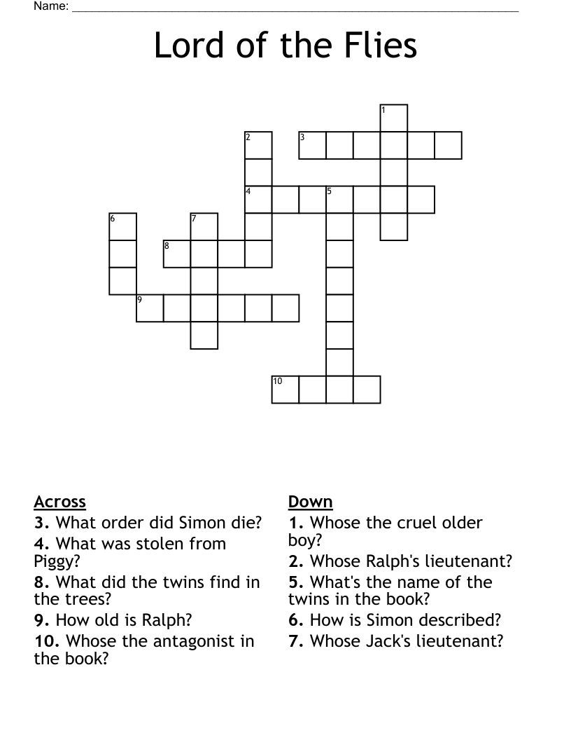 Lord of the Flies Crossword