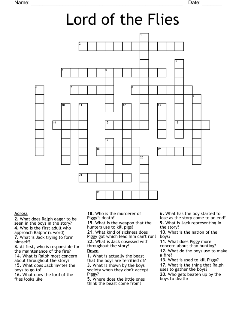 Lord of the Flies Crossword