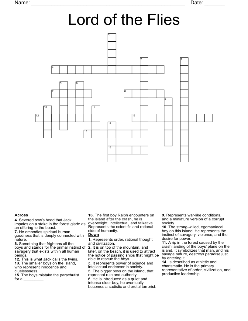 Lord of the Flies Crossword