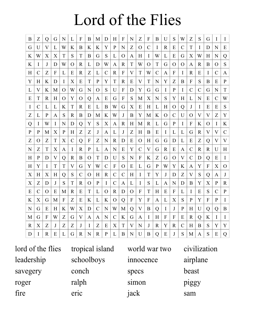 Lord of the Flies Word Search