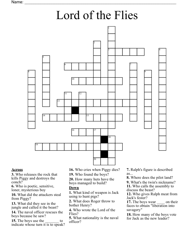 Lord of the Flies Crossword