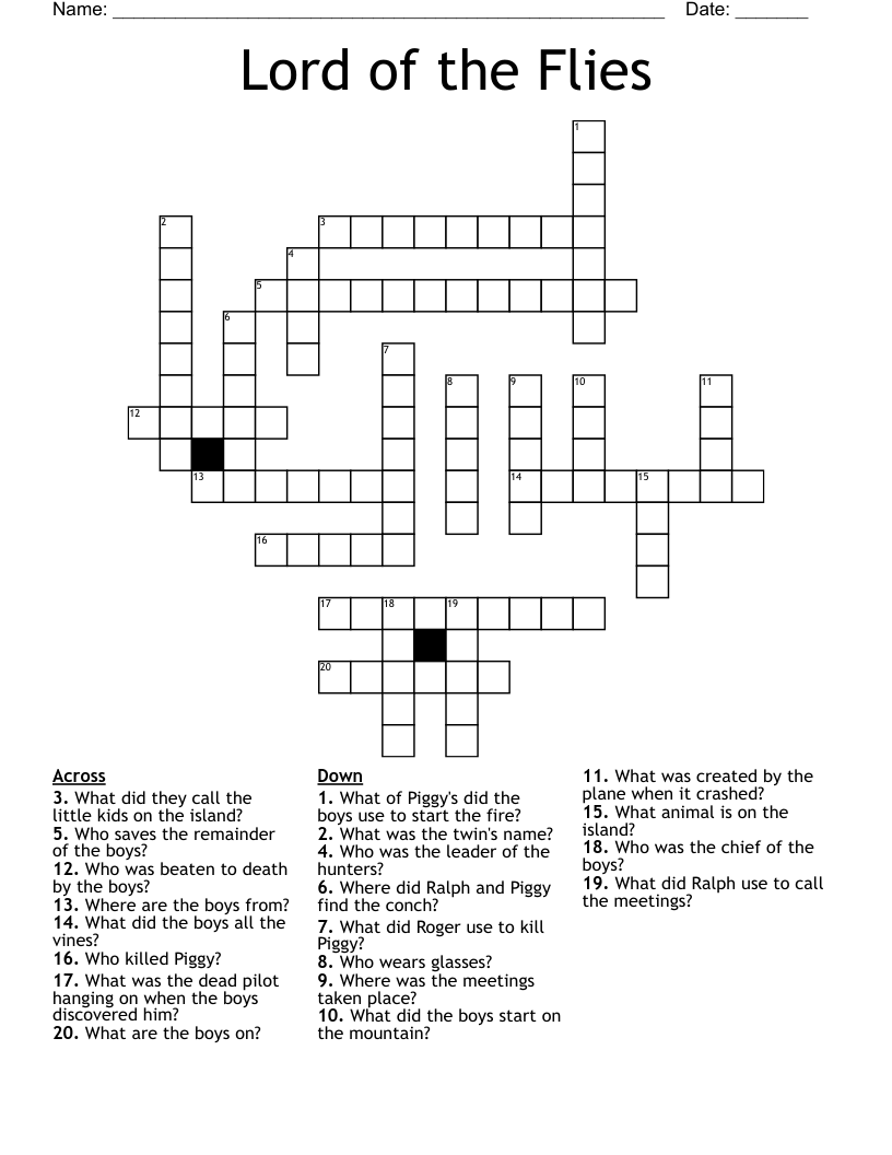 Lord of the Flies Crossword