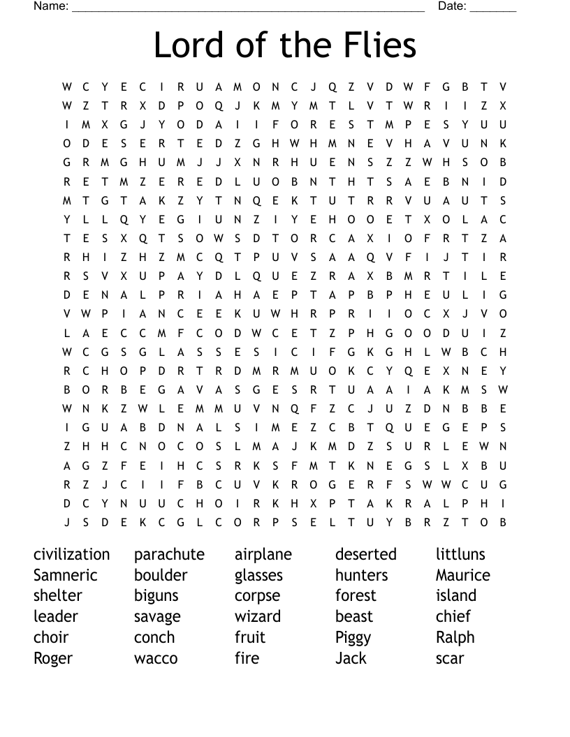 Lord of the Flies Word Search