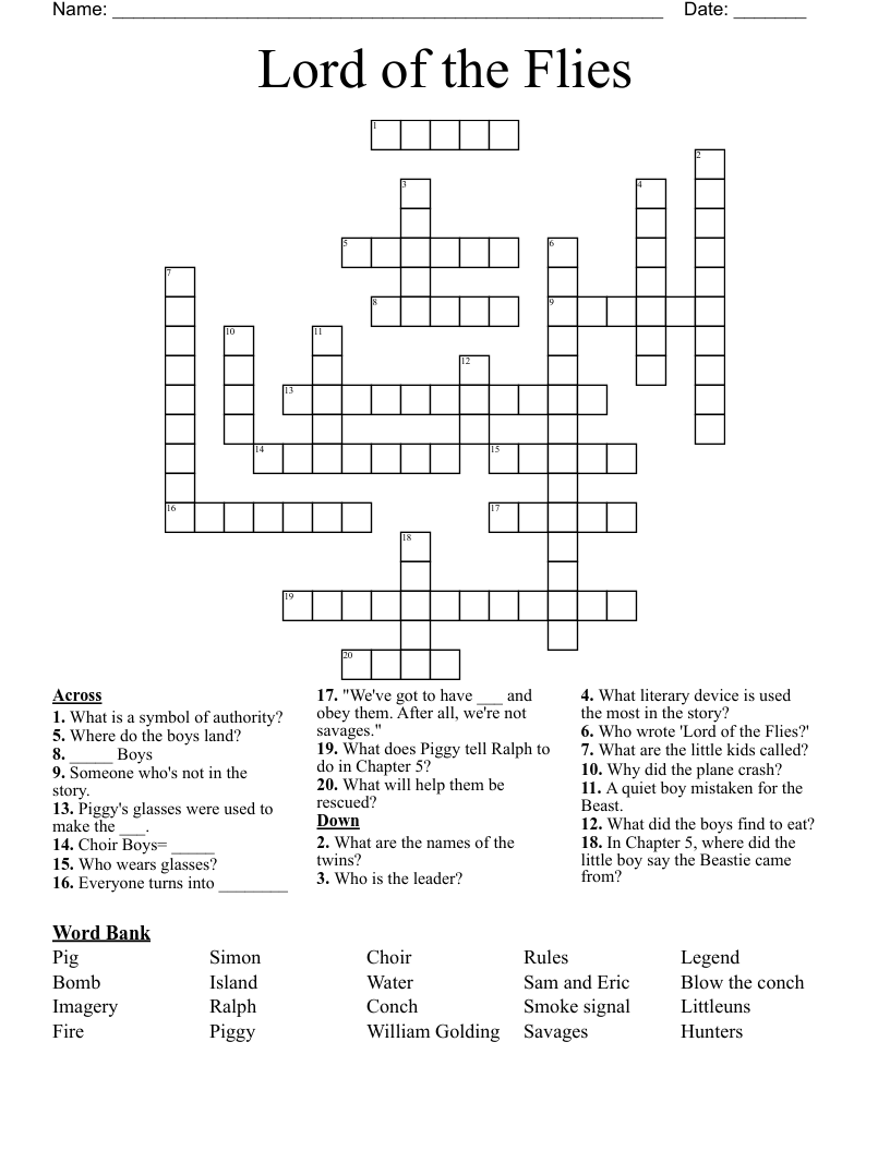 Lord of the Flies Crossword