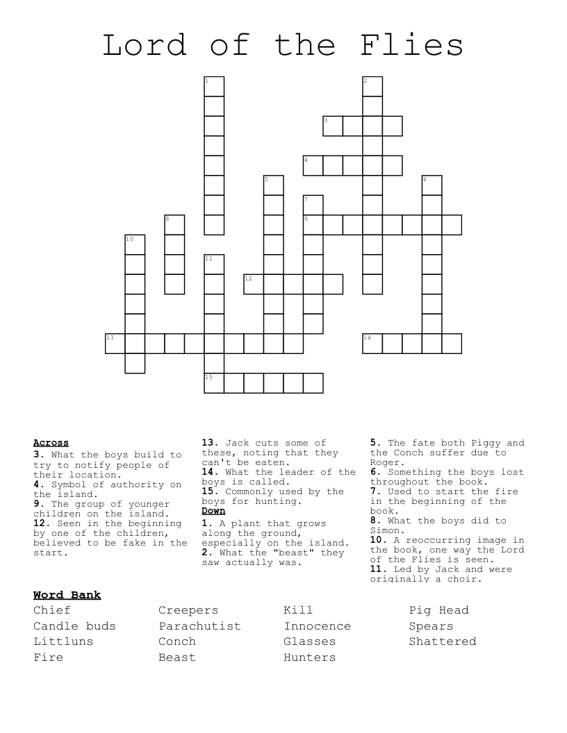 Lord of the Flies Crossword