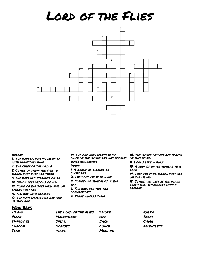 Lord of the Flies Crossword