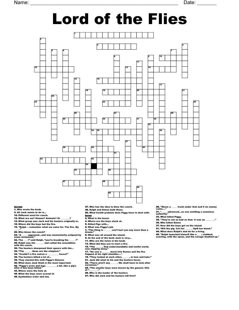 Lord of the Flies Crossword