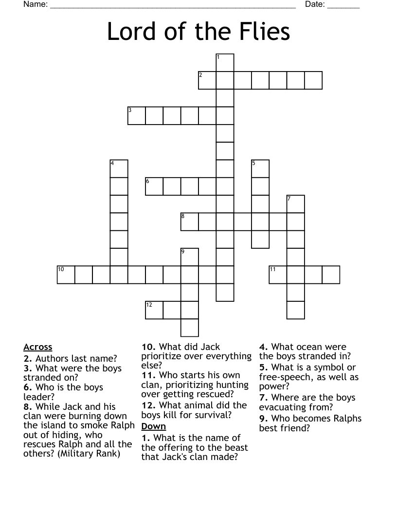 Lord of the Flies Crossword