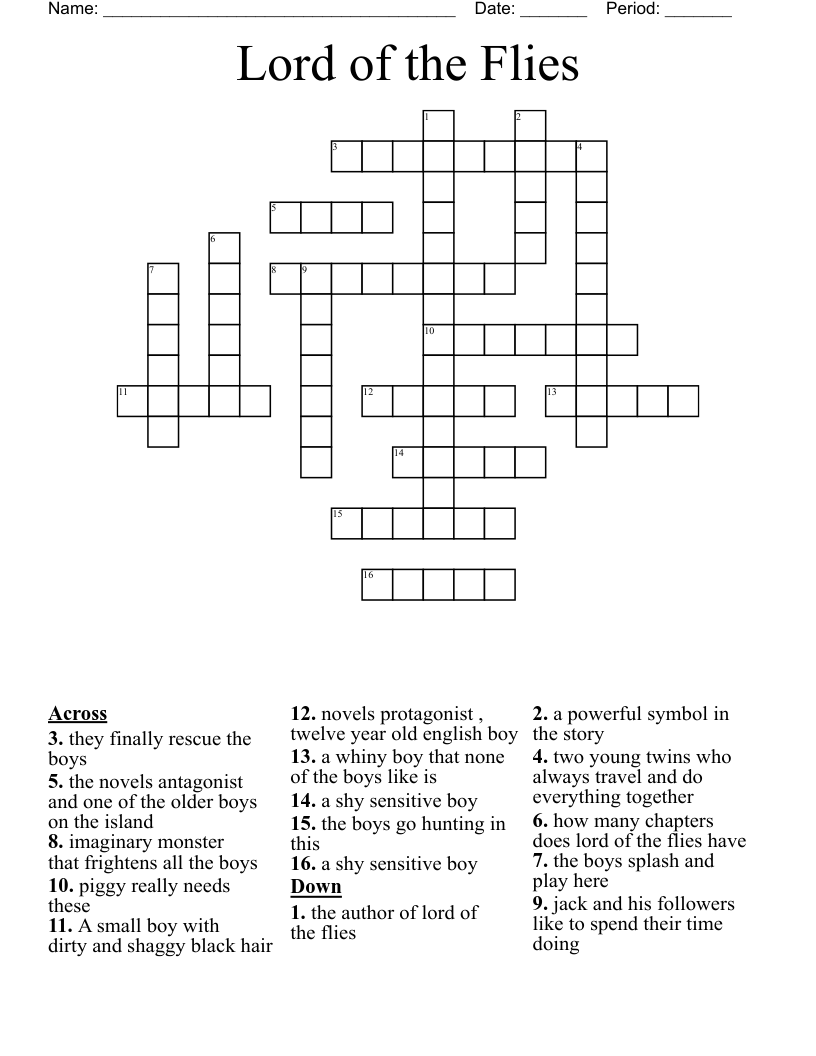 Lord of the Flies Crossword