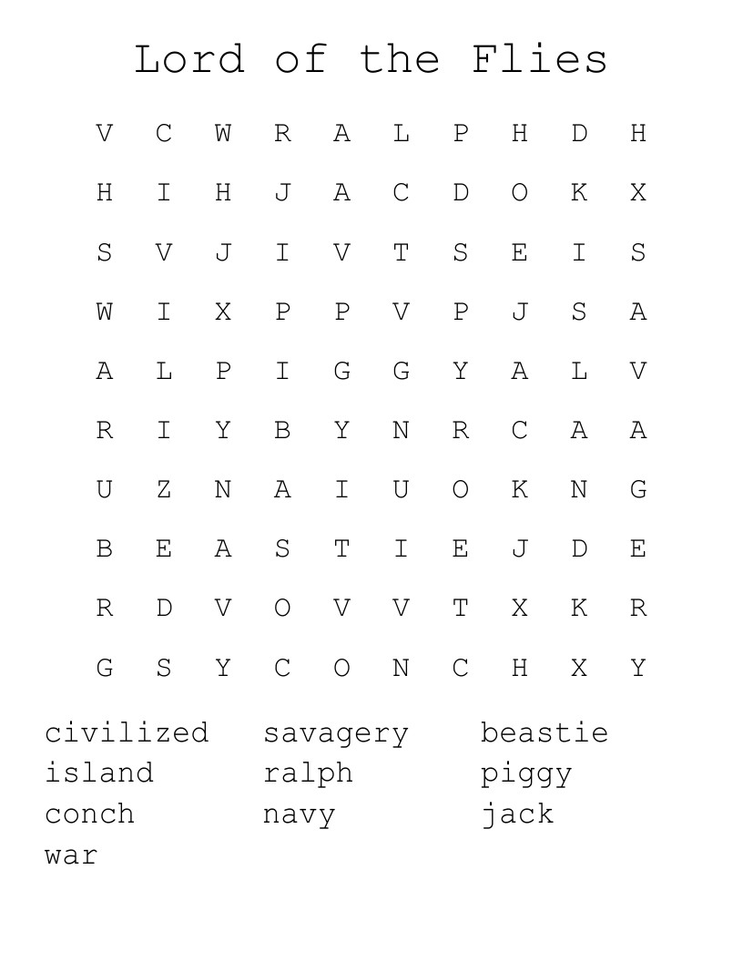Lord of the Flies Word Search