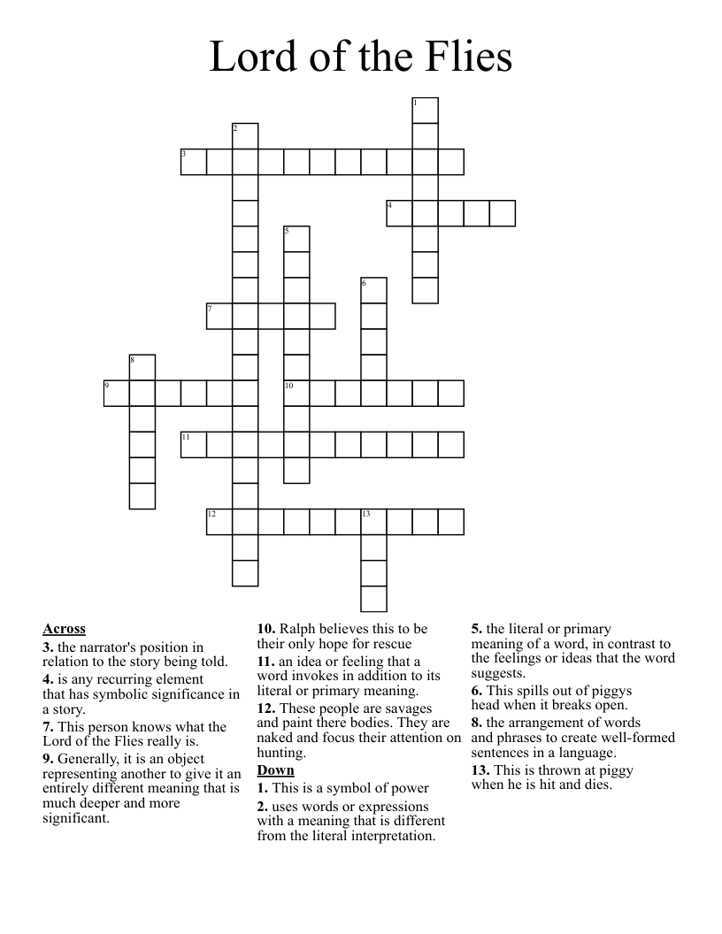 Lord of the Flies Crossword