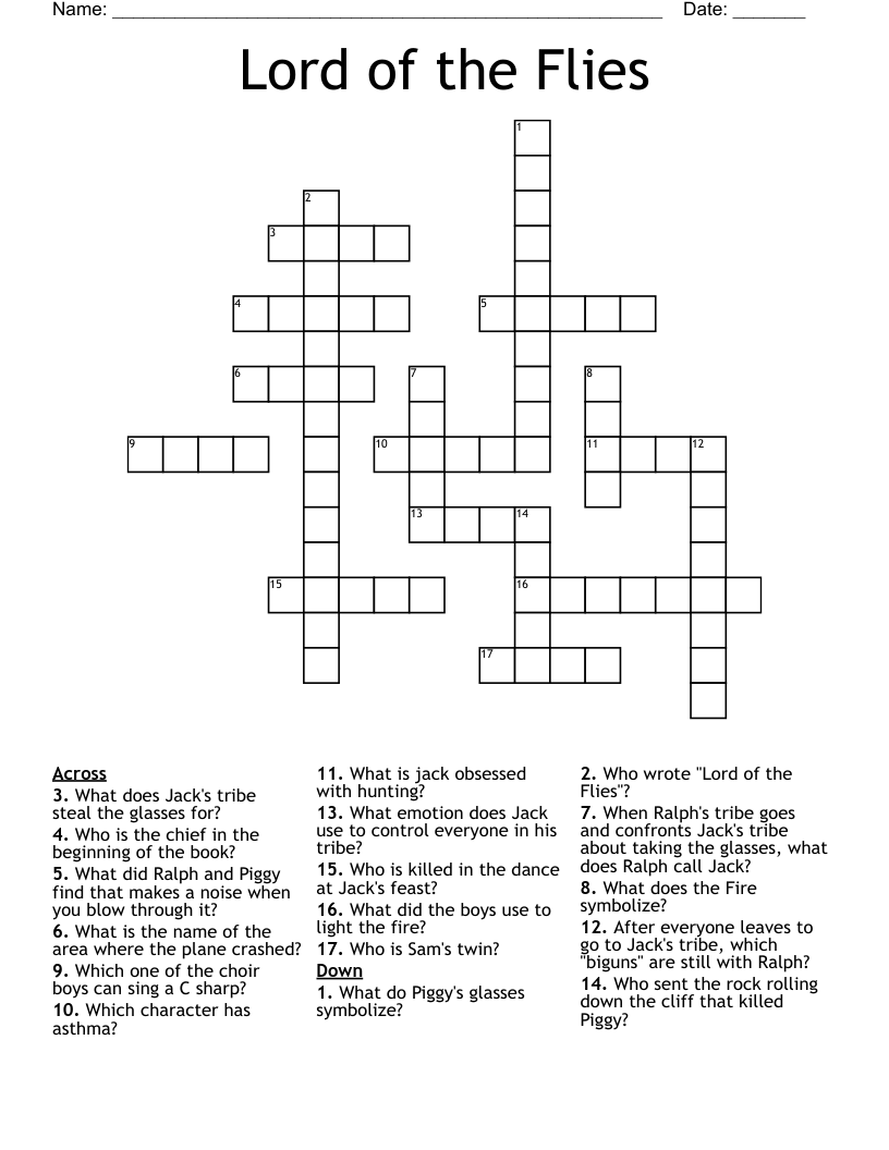 Lord of the Flies Crossword