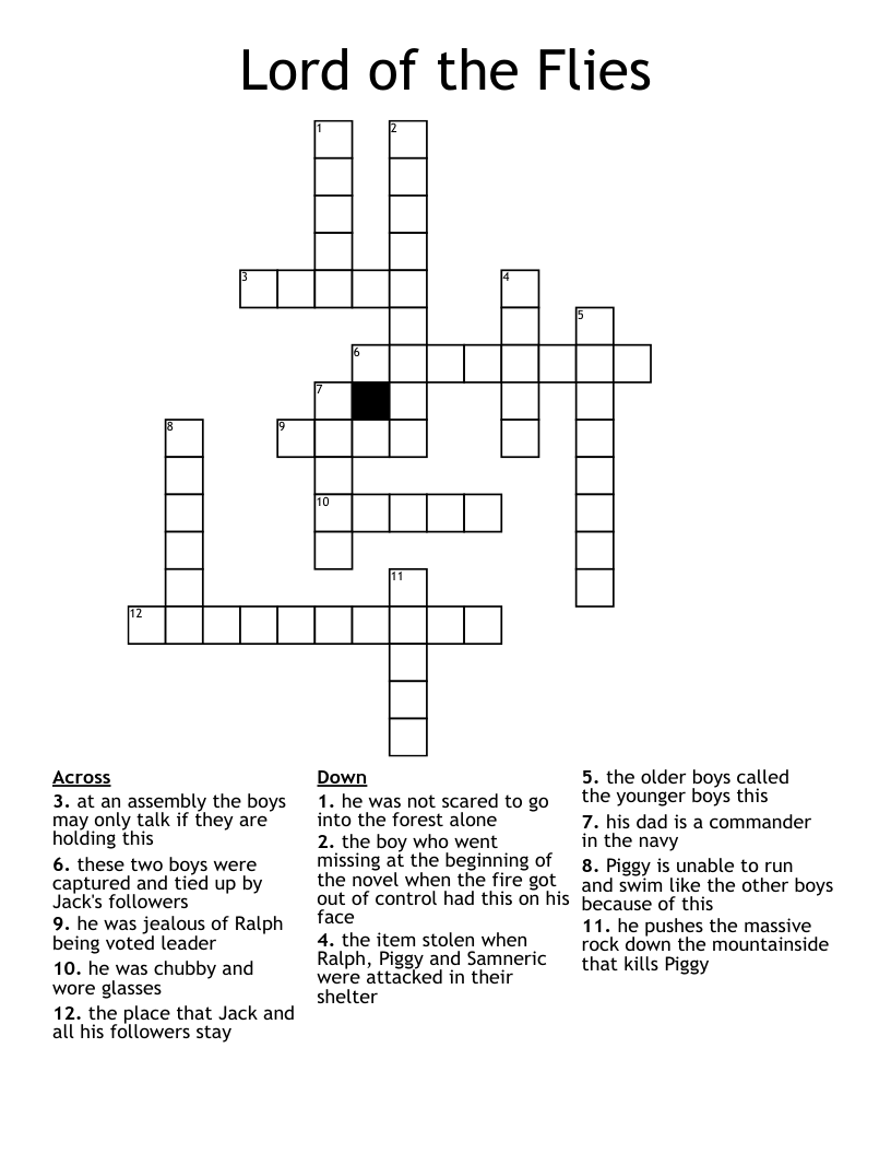 Lord of the Flies Crossword