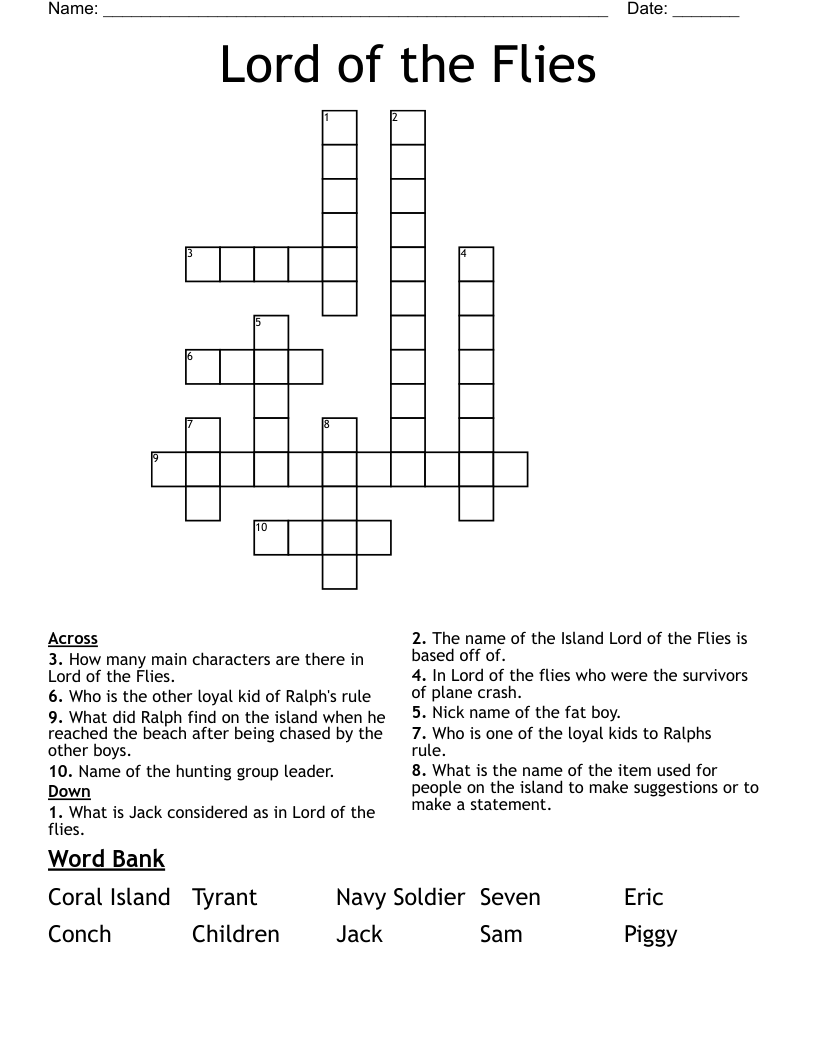 Lord of the Flies Crossword