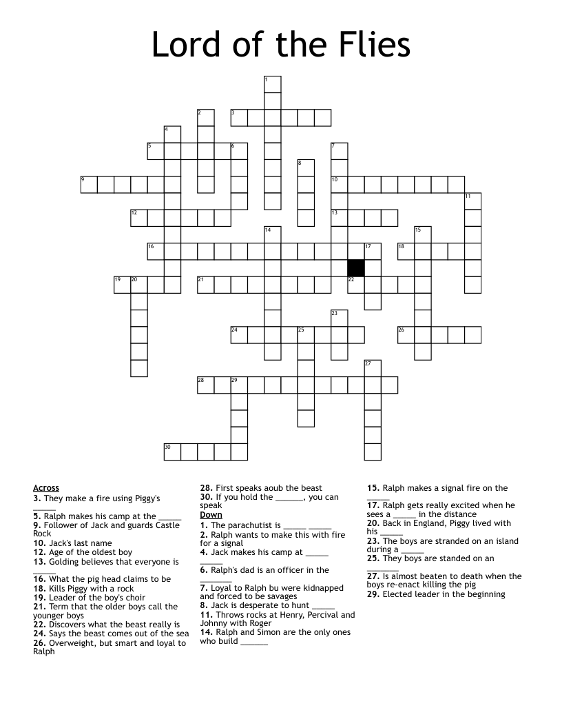 Lord of the Flies Crossword