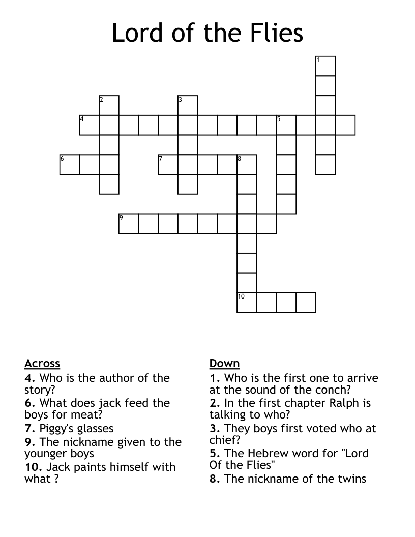 Lord of the Flies Crossword