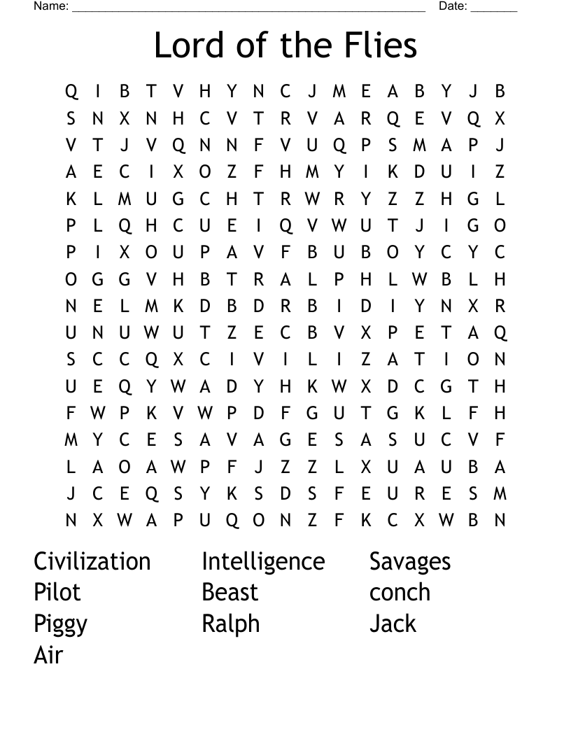 Lord of the Flies Word Search